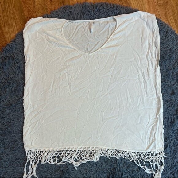 Seafolly Australia White V-Neck Swimsuit Coverup Fringe Hem Size S - Picture 1 of 5